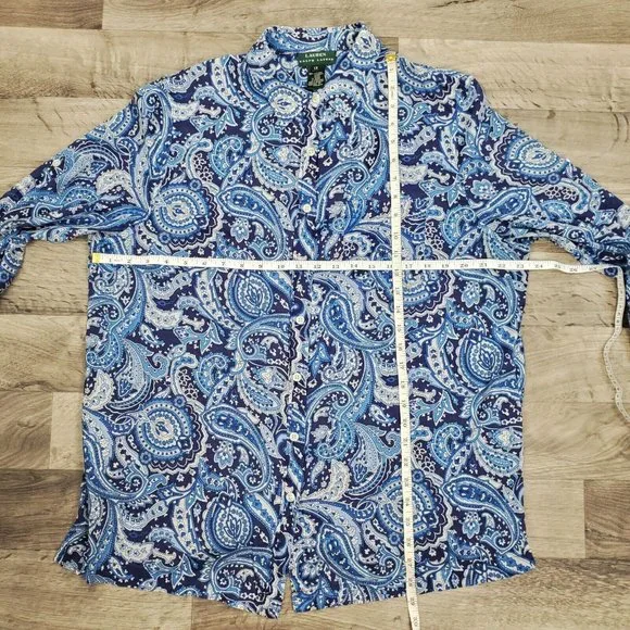 Lauren Ralph Lauren Womens Shirt 1XL Paisley Blue Long Sleeve Button Down Cotton - Picture 7 of 9
